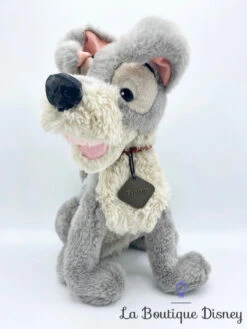 Peluche Clochard Tramp Disney La Belle Et Le Clochard Chien Gris Collier Métal Vintage 36 Cm